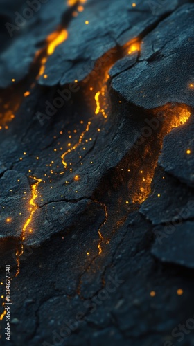 Molten lava flowing from cracks in the earth surface