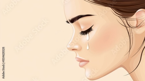 This vibrant flat image shows a tear on a cheek, enhanced with subtle textures and a soft background for a striking effect.