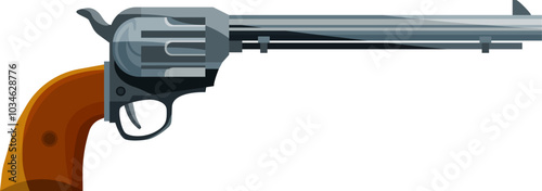 Vintage hand gun. Revolver pistol cartoon icon