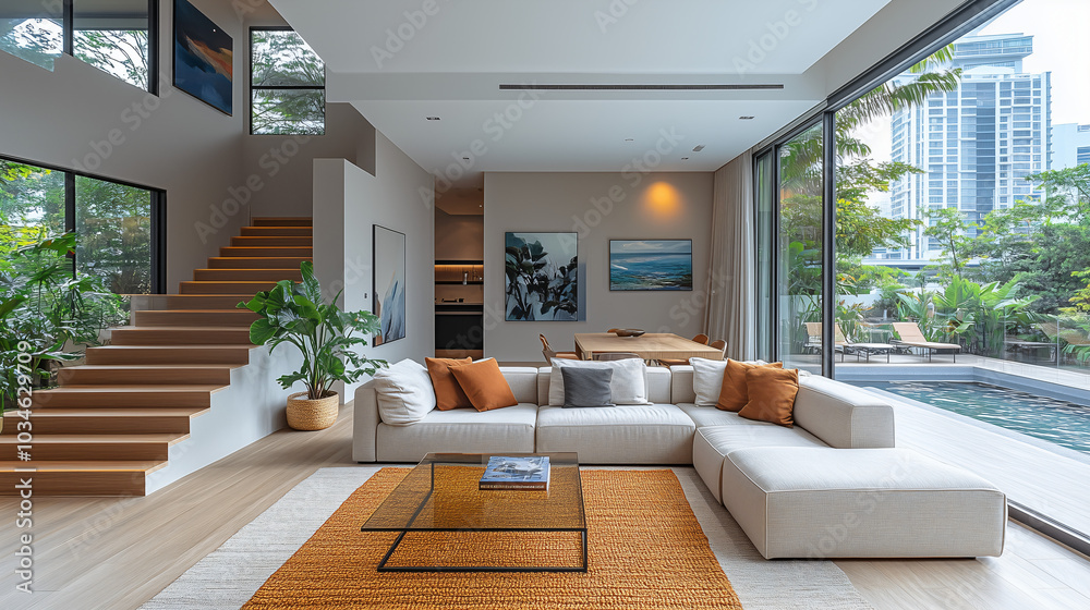 Fototapeta premium Modern living room with featuring contemporary furniture and stylish decor-2