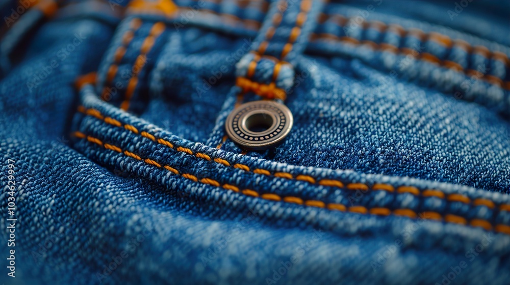 Close-up of Denim Jeans Texture with Button and Stitching Close-up of Denim Jeans Texture with Button and Stitching