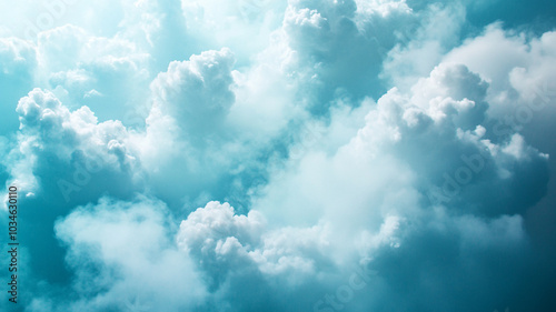 Fluffy white clouds scattered across a bright blue sky during a sunny afternoon