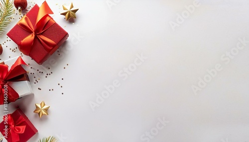 Christmas red ribbon gifts and red and gold ornaments
