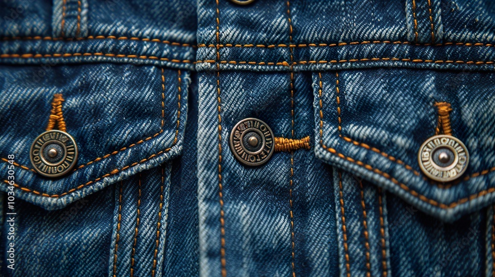 Close-up of Blue Denim Jacket with Buttons and Pockets