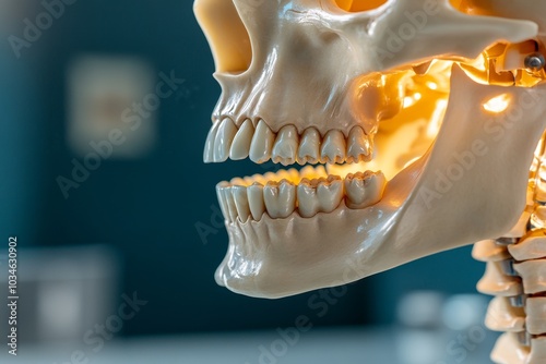 A close-up view of the mandibleâ€™s condylar process, showing where it connects with the skull photo