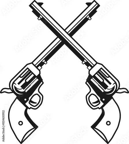 Crossed revolvers line icon. Retro pistols. Gun fight symbol