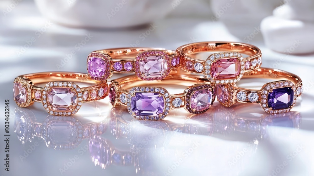 Elegant Rose Gold Rings with Colorful Gemstones