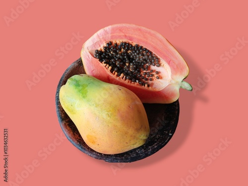 Perfectly ripe papaya isolated on blank background. Healthy papaya fruit food photo