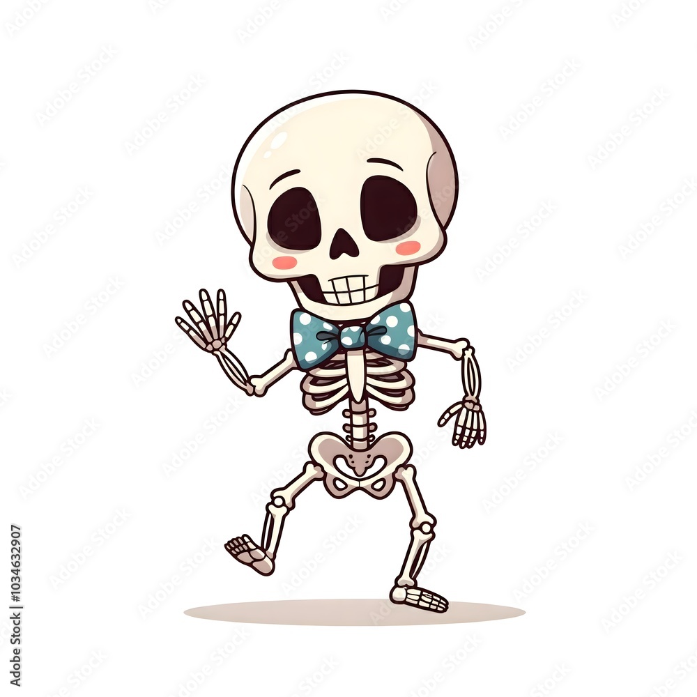 Whimsical Cartoon Skeleton with Polka Dot Bow Tie Whimsical Cartoon Skeleton with Polka Dot Bow Tie