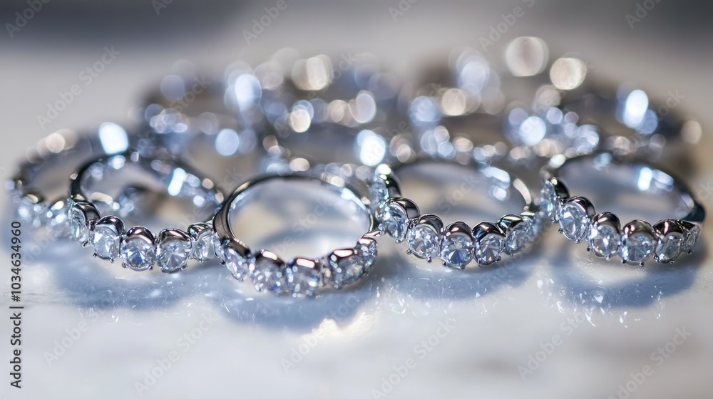Elegant Silver Rings with Sparkling Gems on a Surface Elegant Silver Rings with Sparkling Gems on a Surface