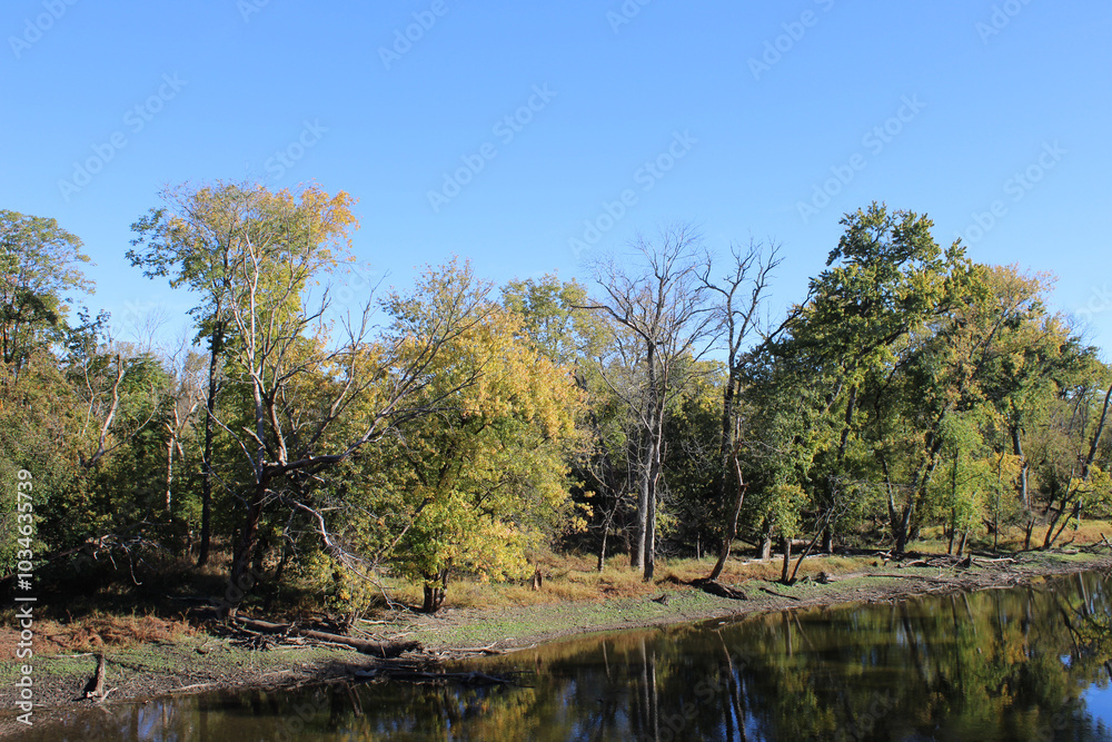 Des Plaines River at Algonquin Woods in autumn in Des Plaines, Illinois Des Plaines River at Algonquin Woods in autumn in Des Plaines, Illinois
