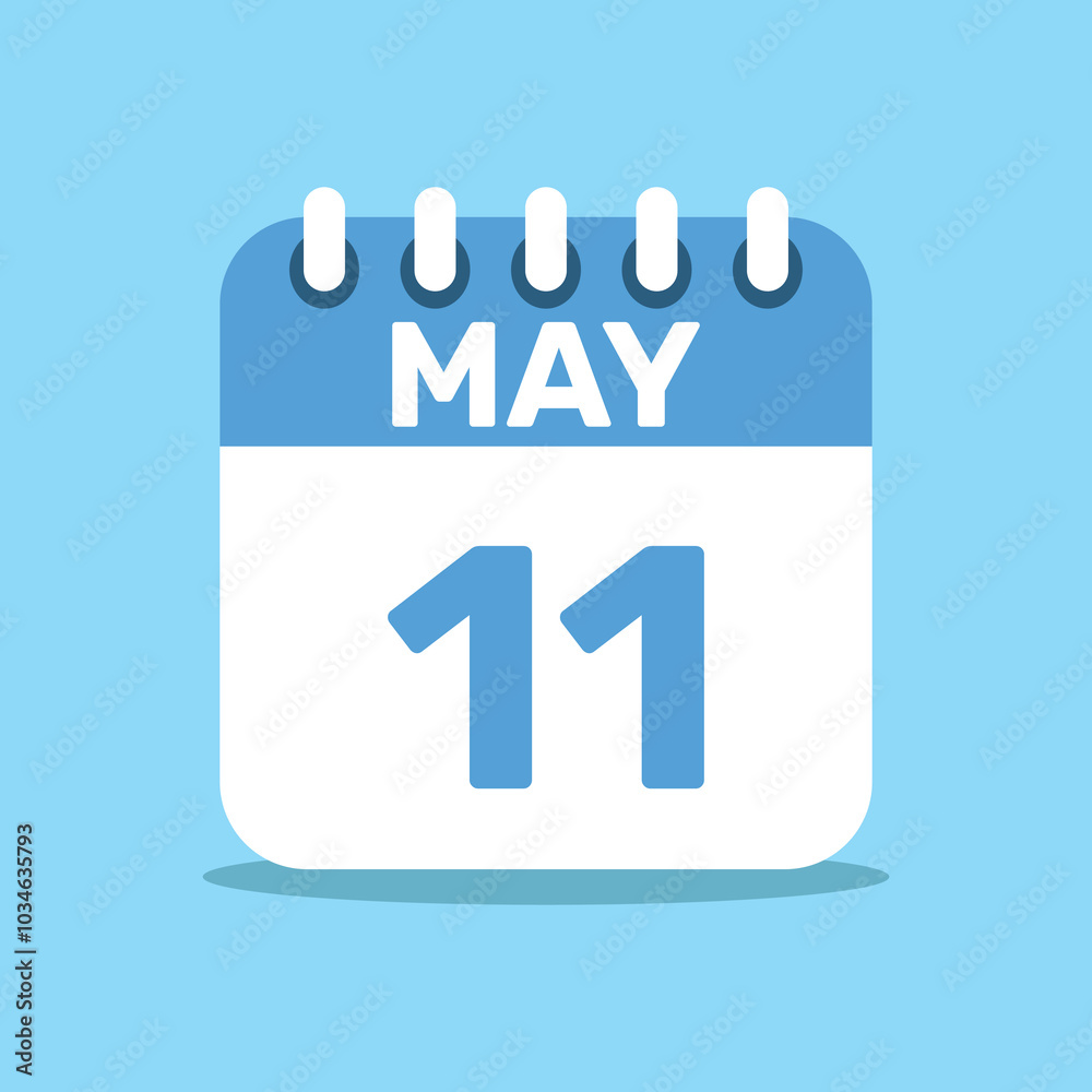 calendar May 11 blue color icon, paper planning design. calendar May 11 blue color icon, paper planning design.