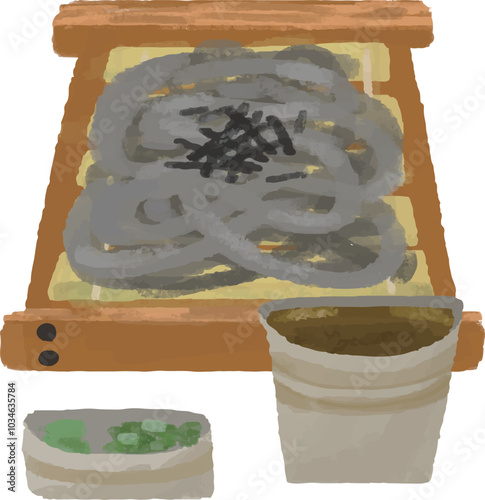 Illustration of hand-drawn zaru soba
