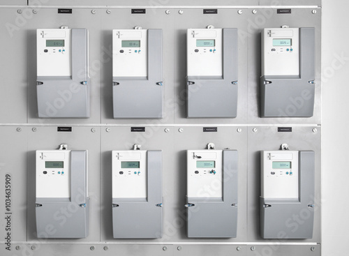 Fotografía Many smart meters in electrical room of building