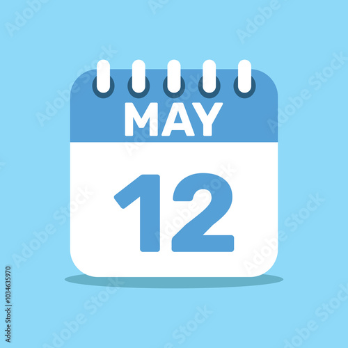 calendar May 12 blue color icon, paper planning design.