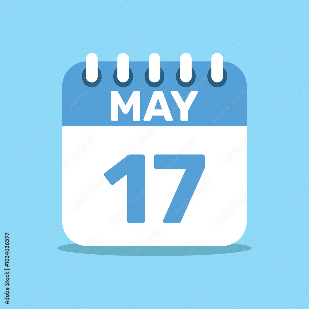 calendar May 17 blue color icon, paper planning design. calendar May 17 blue color icon, paper planning design.