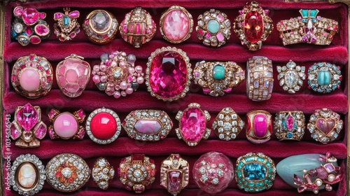 Vibrant Collection of Vintage Jewelry Rings Displayed