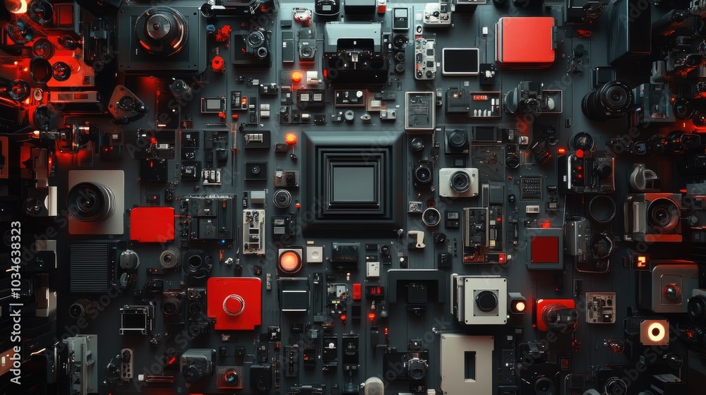 Fototapeta premium Collection of Vintage and Modern Cameras and Accessories