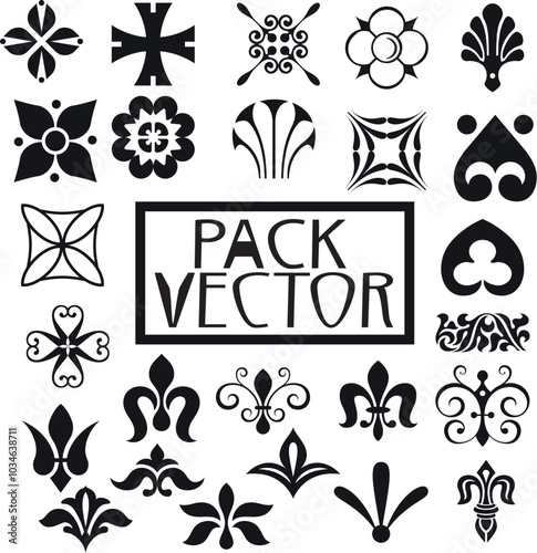 Border decoration elements and round frames in one mega pack set