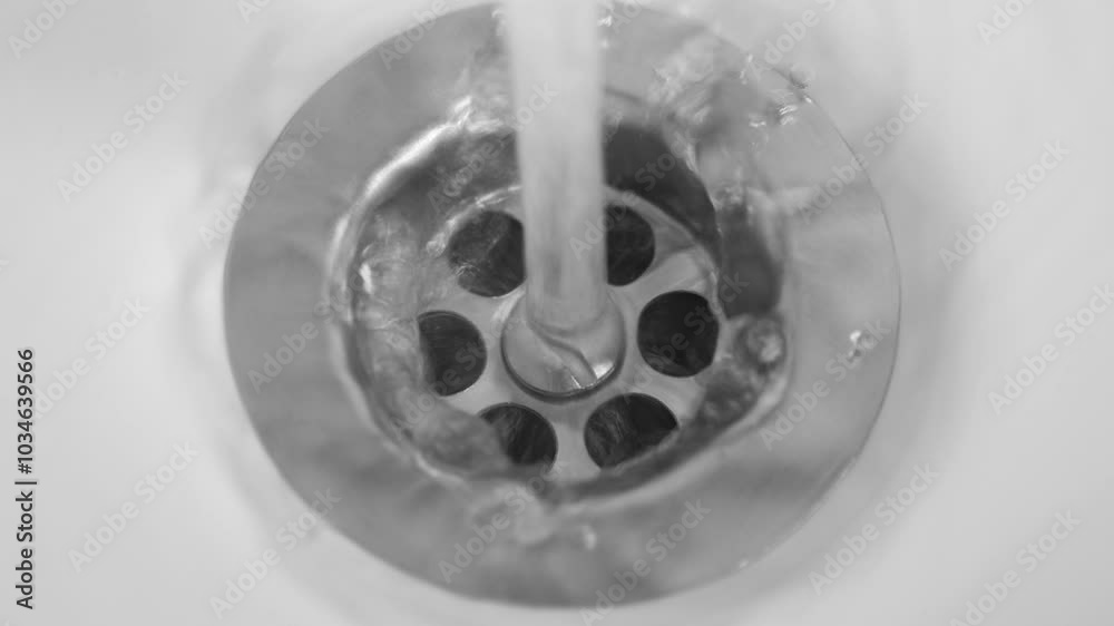 Water is running into white sink at bathroom, closeup Water is running into white sink at bathroom, closeup