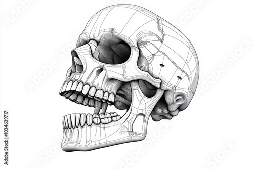 Minimalist line drawing of a mandible, with simple curves representing teeth and jaw structure photo