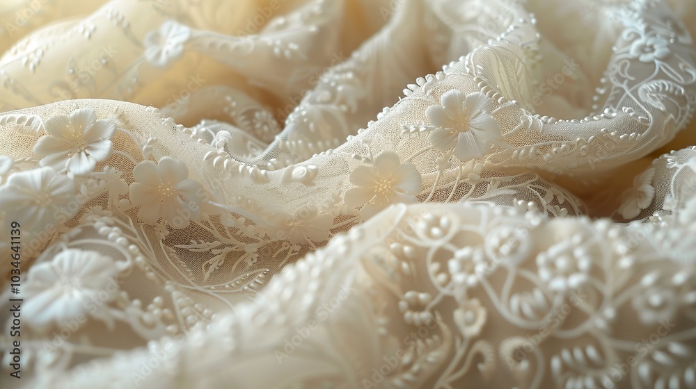 Delicate White Lace Fabric with Floral Embroidery Delicate White Lace Fabric with Floral Embroidery