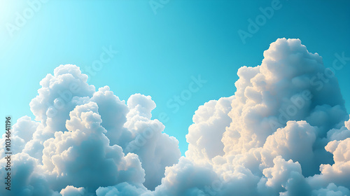 Whimsical Cloud Pattern Featuring Fluffy White Clouds in a Bright Blue Sky