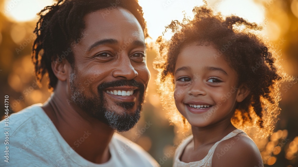A smiling father embraces his daughter in a warm sunset glow, capturing a tender moment of happiness and connection in a vibrant field filled with light. A smiling father embraces his daughter in a warm sunset glow, capturing a tender moment of happiness and connection in a vibrant field filled with light.