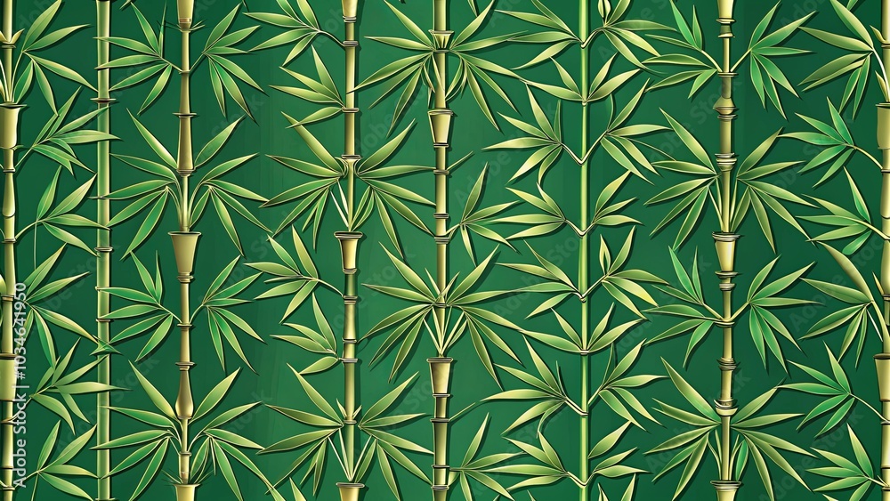 A verdant pattern of golden bamboo stalks and lush green foliage, creating a calming and natural aesthetic. A verdant pattern of golden bamboo stalks and lush green foliage, creating a calming and natural aesthetic.