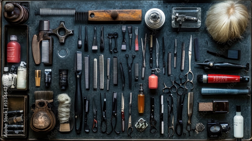 Professional Barber Tools and Accessories Flat Lay Professional Barber Tools and Accessories Flat Lay