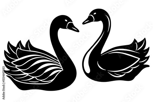 goose and swan silhouette vector illustration