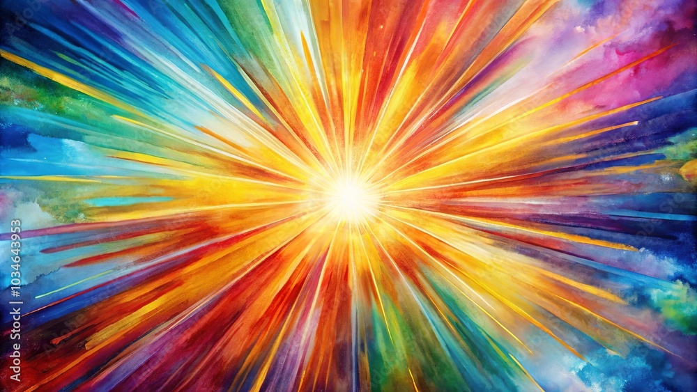A Radiant Explosion of Hues, Emanating a Glowing Center, Creating a Spectrum of Vibrant Watercolor Strokes A Radiant Explosion of Hues, Emanating a Glowing Center, Creating a Spectrum of Vibrant Watercolor Strokes