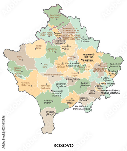 Isolated administrative divisions map of Kosovo photo