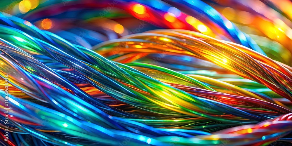 A vibrant and colorful interweaving of flexible wires creating a mesmerizing abstract composition of light, shadow, and texture. A vibrant and colorful interweaving of flexible wires creating a mesmerizing abstract composition of light, shadow, and texture.