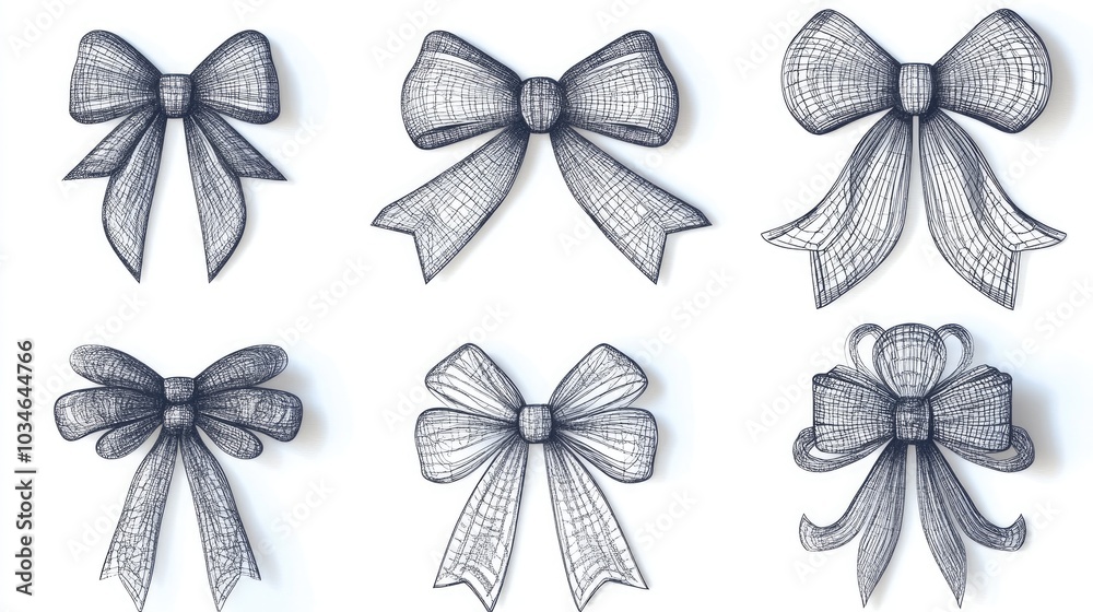 Collection of string bows mock up design for packaging and holiday decorations cut out for versatility Collection of string bows mock up design for packaging and holiday decorations cut out for versatility