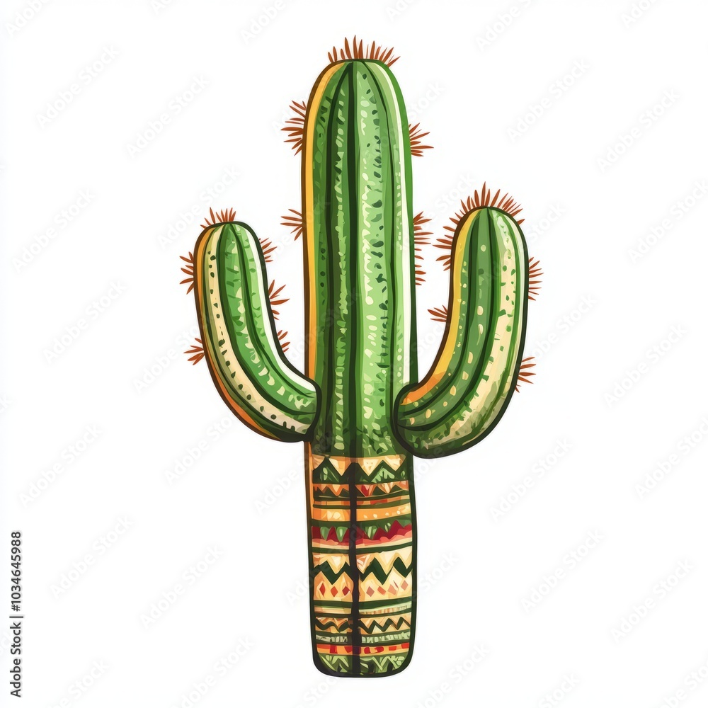 Colorful Cactus with Tribal Patterns Design Colorful Cactus with Tribal Patterns Design