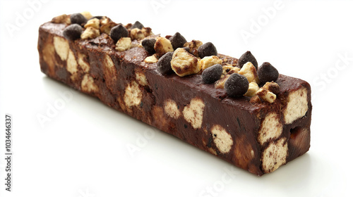 Spanish Christmas turrón,isolated on a white background.Traditional holiday dessert of roasted almonds and other nuts.A New Year's sweet treat photo