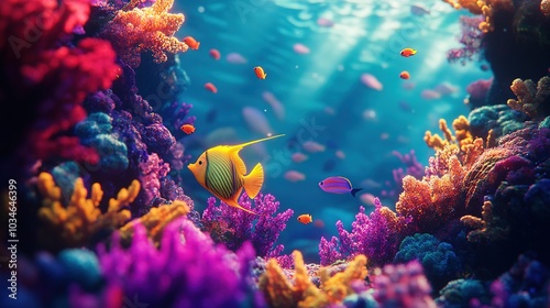 A vibrant underwater scene showcasing colorful coral reefs and lively fish swimming in clear blue water