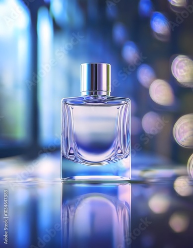 Product picture of perfume bottle advertising poster Simple, elegant design, looks expensive.