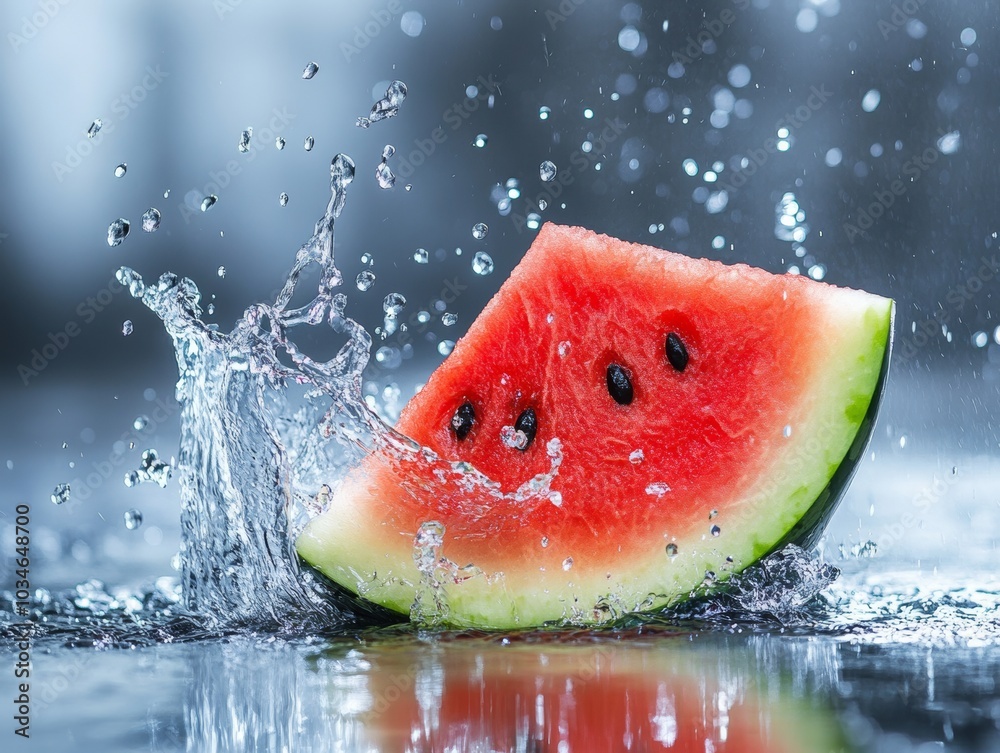 Watermelon Splash with Fresh Water Droplets Watermelon Splash with Fresh Water Droplets