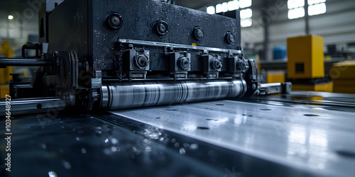 Industrial Metal Rolling Machine Processing a Sheet of Metal in a Factory