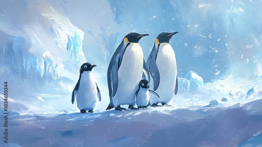 Fototapeta premium Penguin Family in the Snowy Wilderness