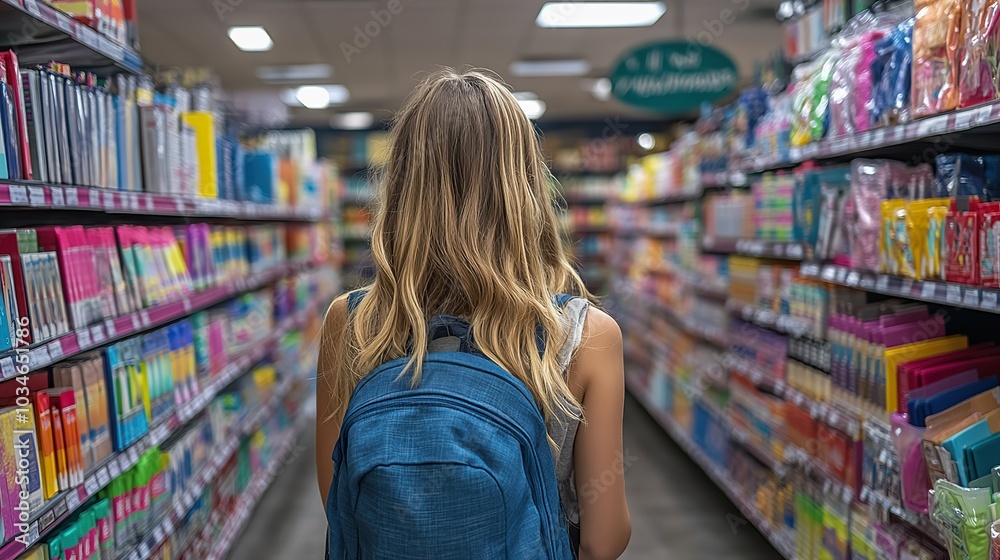 busy school supply store with kids and parents shopping shelves filled with colorful school supplies.illustration busy school supply store with kids and parents shopping shelves filled with colorful school supplies.illustration
