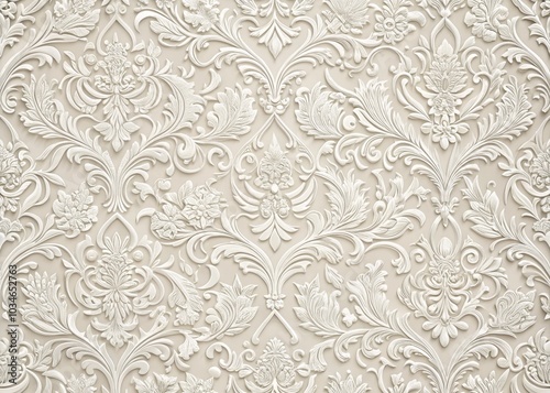 Vintage embossed white floral patterns with intricate details ideal for luxurious wallpaper or backgrounds