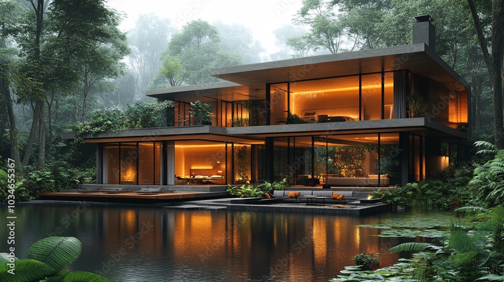 Modern Sleek House Amidst Tranquil Forest Setting Modern Sleek House Amidst Tranquil Forest Setting