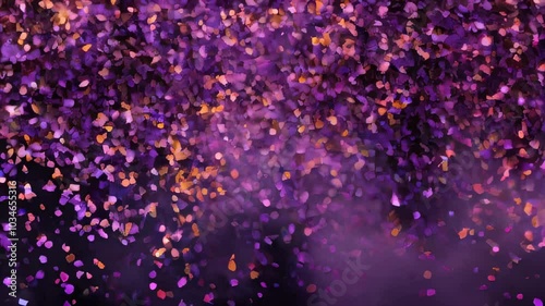 A vibrant shower of colorful confetti falling against a dark purple background, creating a festive and celebratory atmosphere.