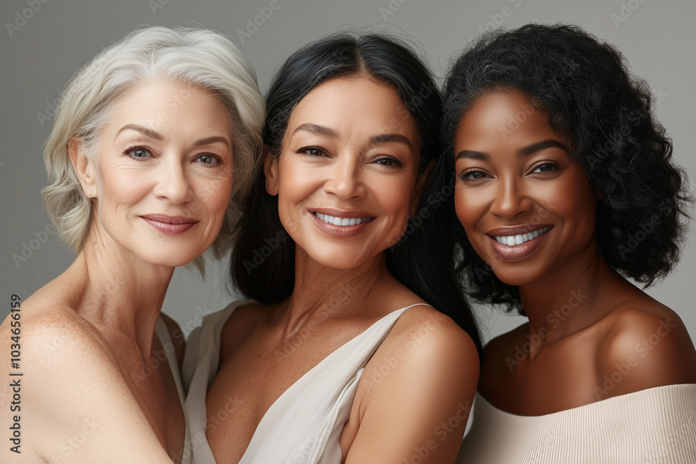 Obraz premium three women of different ages and ethnicities, all with radiant, glowing skin.