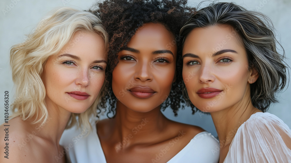 Obraz premium three women of different ages and ethnicities, all with radiant, glowing skin.