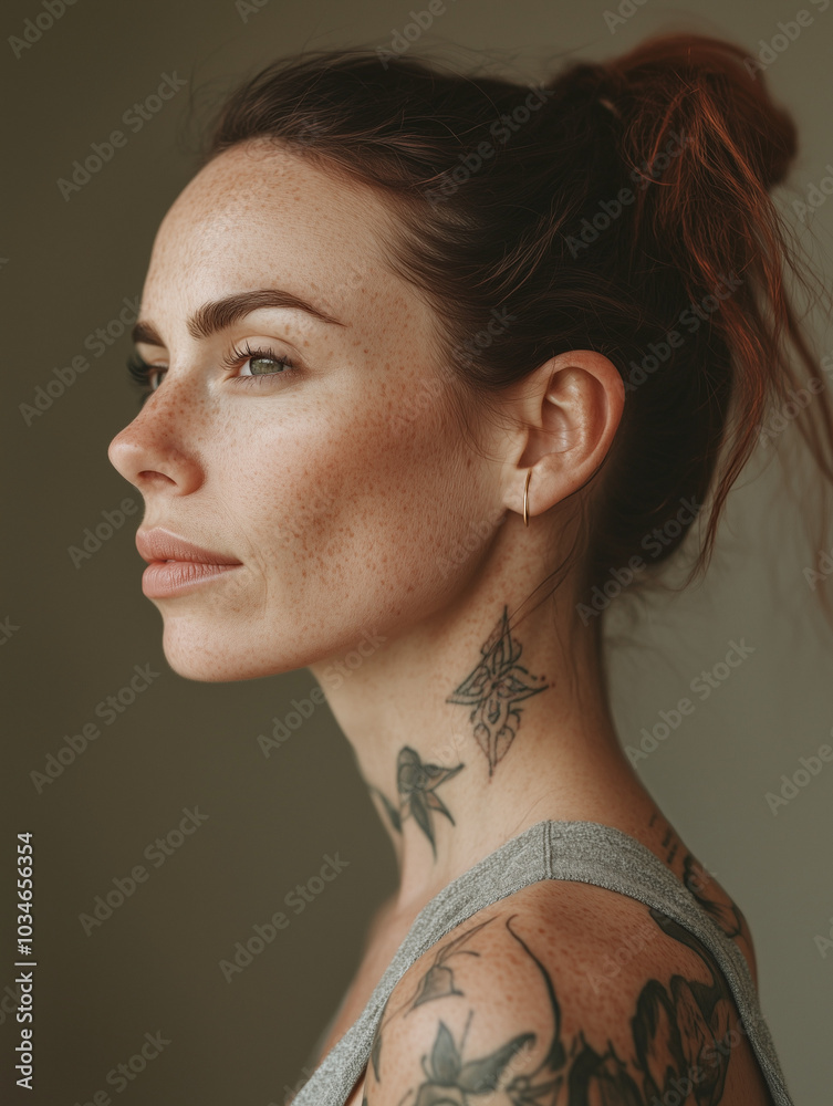 Middle aged beautiful woman with tattoo Middle aged beautiful woman with tattoo
