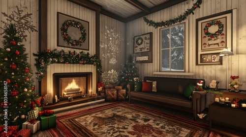 Cozy Winter Living Room with Holiday Decorations